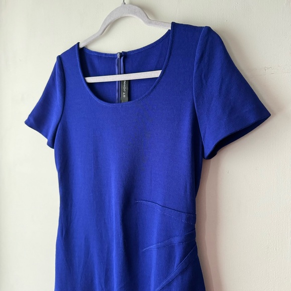 St. John | NWOT Wool Blend Blue Milano Knit Sheath Dress - Picture 2 of 11